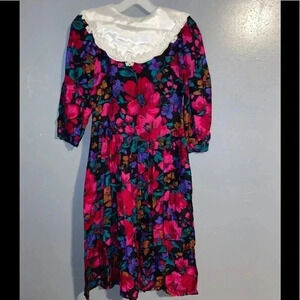Picture Me A-Line Dress Floral Lace Trim Balloon Sleeve Vintage Teen Sz 8/3